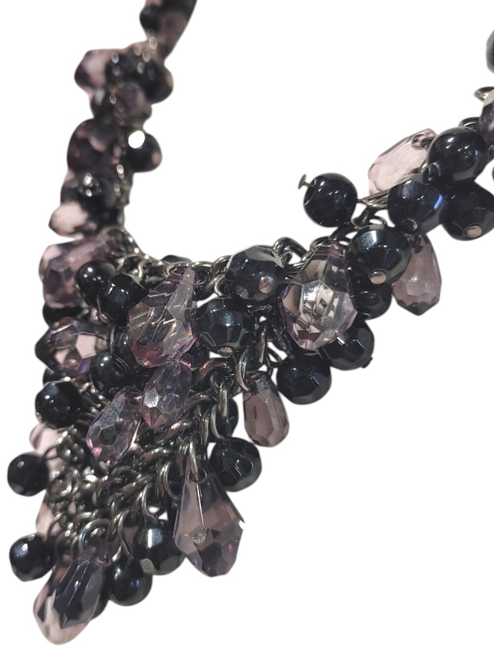 Chico's Chunky Black Gray Cluster Beaded Statement Necklace Fashion Jewelry - Picture 3 of 5